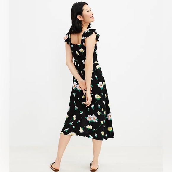 The Loft - Womens Floral Ruffle Strap Midi Dress 6 - Picture 2 of 8